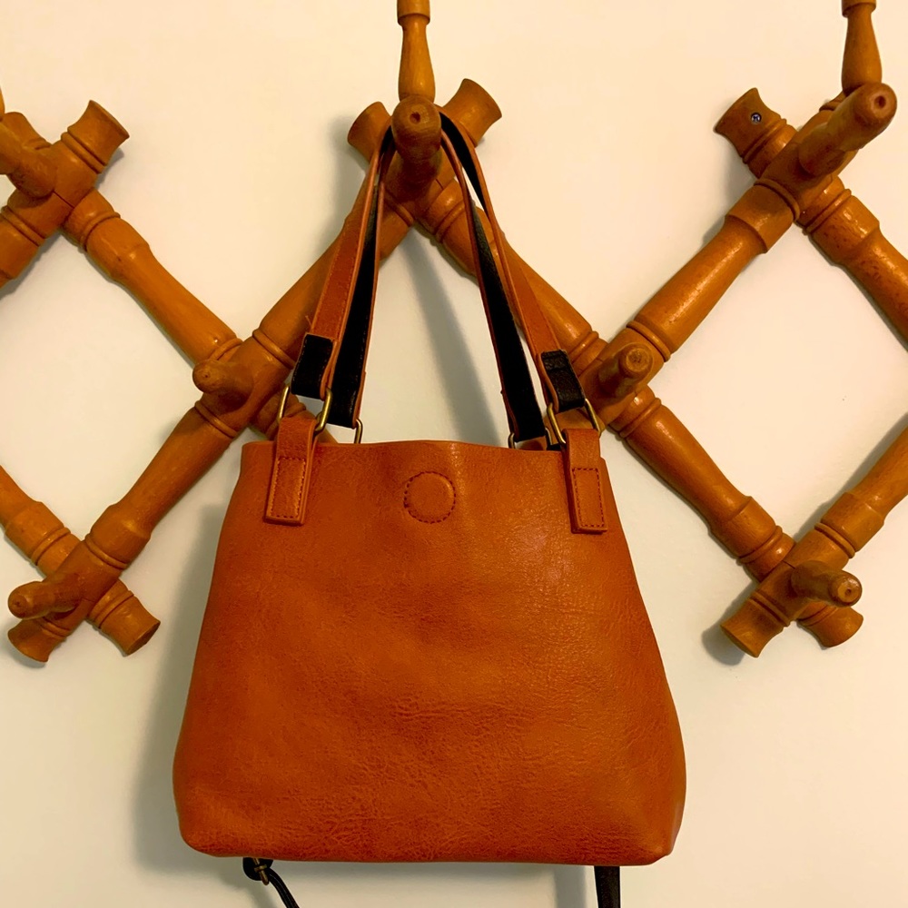 Faux leather reversible handbag